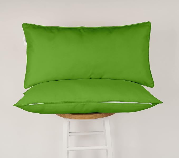 Indoor/Outdoor Polyester Fabric Lumbar Pillow Cover, All-Weather Waterproof Rectangular Cushion Case for Patio Furniture, 16 x 24 Set of 2 -Green