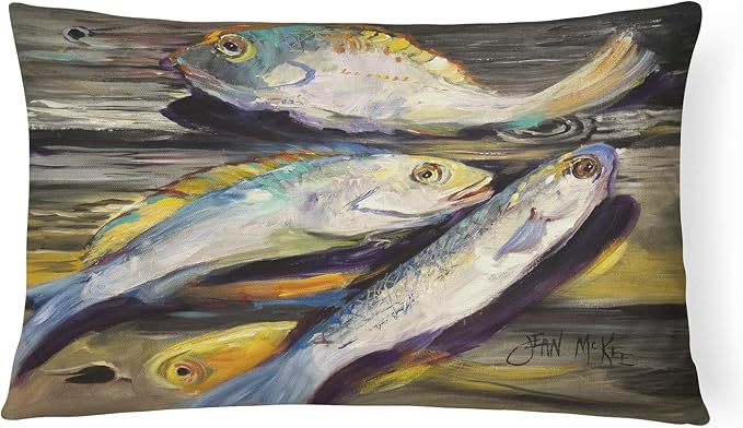 Caroline's Treasures JMK1116PW1216 Fish on The Dock Canvas Fabric Decorative Pillow Machine Washable, Indoor Outdoor Decorative Pillow for Couch, Bed or Patio, 12HX16W