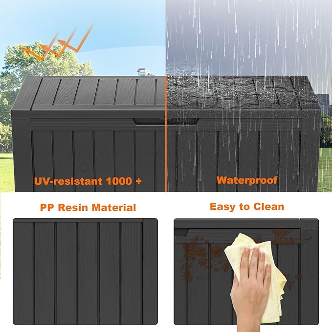 EasyUp 85 Gallon Outdoor Storage Box, Outdoor Deck Boxes for Garden Tools Equipment,Cushions and Patio Storage,Lockable and Resin,Easy to Install(Black)