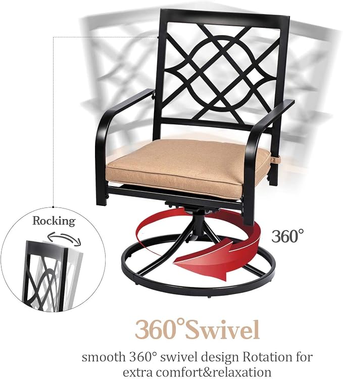 6 Piece Patio Dining Set Outdoor Furniture Set, Square Metal Patio Dining Table with Umbrella Hole & 9FT Patio Umbrella 4 Swivel Dining Chairs for Garden Lawn Yard