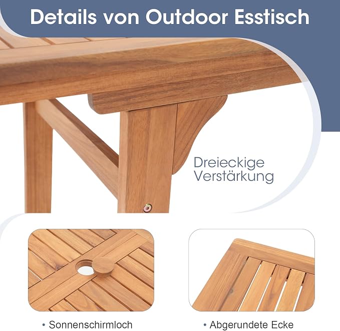 OC Orange-Casual Patio Furniture Set, Acacia Wood Patio Dining Set for 6-8, Outdoor Expandable Table and Chairs Set with Umbrella Hole and Breathable Textilene Fabric for Garden (Black, 5 Pieces)