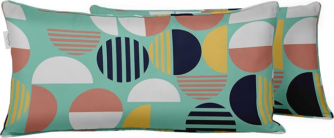 Indoor/Outdoor Polyester Fabric Lumbar Pillow Cover, All-Weather Waterproof Rectangular Cushion Case for Patio Furniture, 16 x 24 Set of 2 - Geometric-72