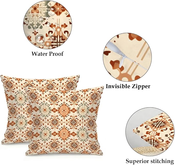 18x18 Inch Outdoor Pillow Covers Set of 2 Waterproof Throw Pillow Covers Decorative Couch Cushion Covers Floral Pattern Square Pillowcases Protectors for Patio Garden Sofa