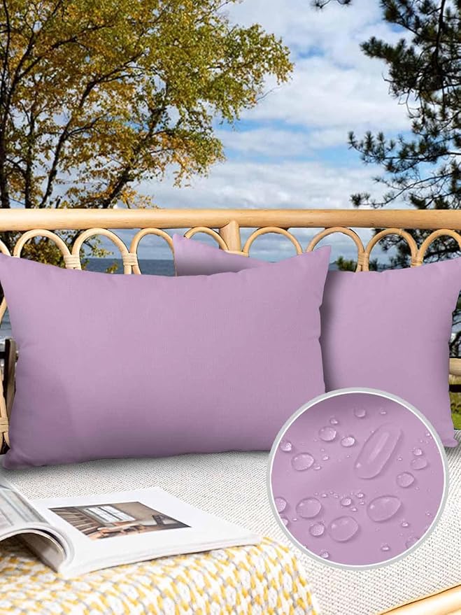 Outdoor Waterproof Throw Pillow Covers Set of 2 Lavender Lumbar Pillowcases 20x12 Inches Solid Purple Color Patio Decorative Pillows Cushion Case Patio Pillows for Couch Bed Chair Garden