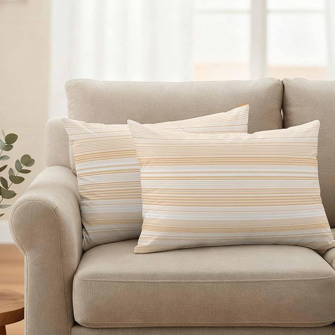 Orange Stripe Waterproof Outdoor Pillow Covers Set of 2 Home Decor, Abstract Art Modern Vertical Striped Pillowcase Patio Pillow Covers for Couch Bench Furniture Garden 20x12in