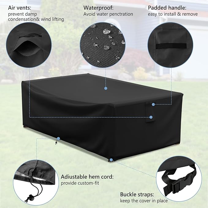 AKEfit Patio Furniture Covers,500D Heavy Duty Waterproof for Outdoor Square and Retangle Patio Table and Chair Covers,Black -98"L x 78"W x 28"H