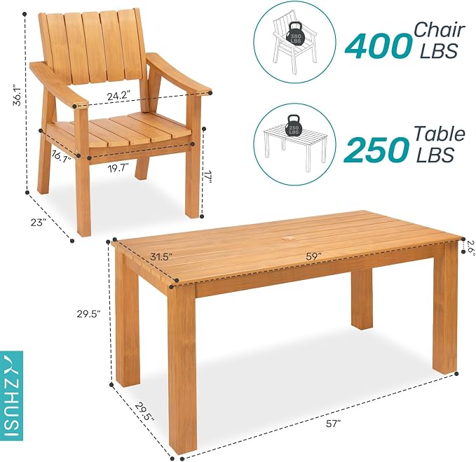 ZHUSI Outdoor Dining Set for 6 HIPS (Teak, 7 PCS)
