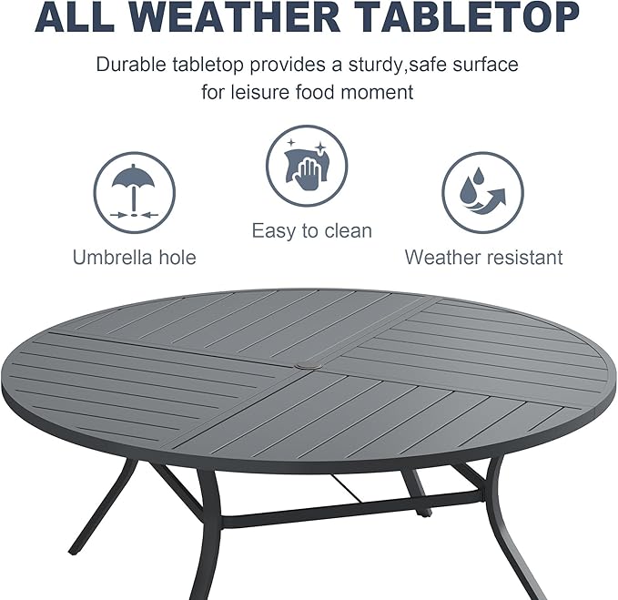 VICLLAX 11 Pieces Patio Outdoor Dining Set, 63" Round Metal Table with Umbrella Hole and 10 Stackable Textilene Chairs for Patio, Lawn, Garden, Porch, Dark Grey/Grey