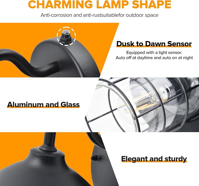 UME Dusk to Dawn Outdoor Wall Lights,Porch Lights,Waterproof Outdoor Wall Sconce, Exterior Light Fixtures E26 Base with Clear Glass Shade for House Garage Patio Front Door Balcony