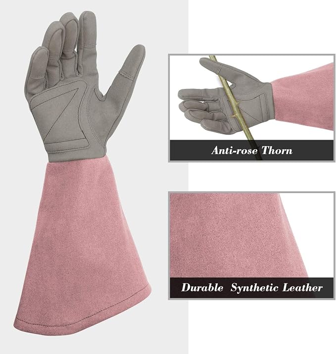 Rose Pruning Gloves with Forearm Protection, Thorn Resistant | Embroidery Design with Extra Long Cuff for Gardening and Pruning Tasks