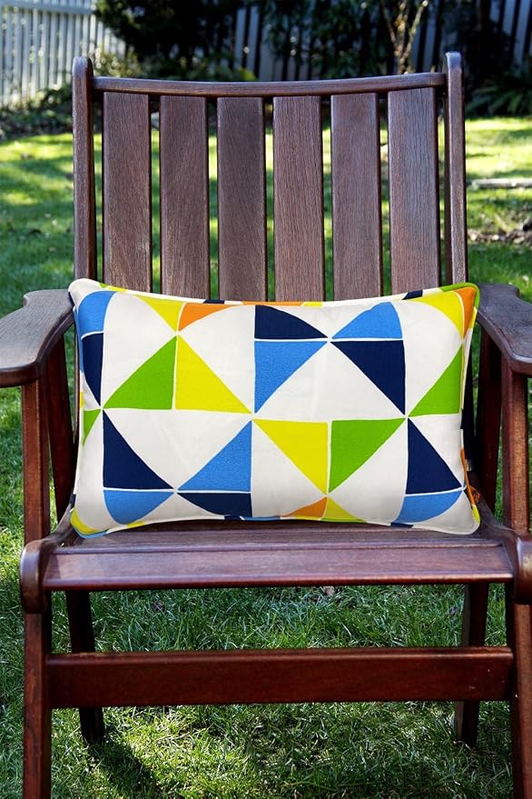 Pack of 2 Outdoor Waterproof Decorative Lumbar Pillows with Inserts for Patio Furniture, 20x12 Inch Fade Resistant Patio Garden Lumbar Cushions for Couch Bed Sofa, Triangular Multi