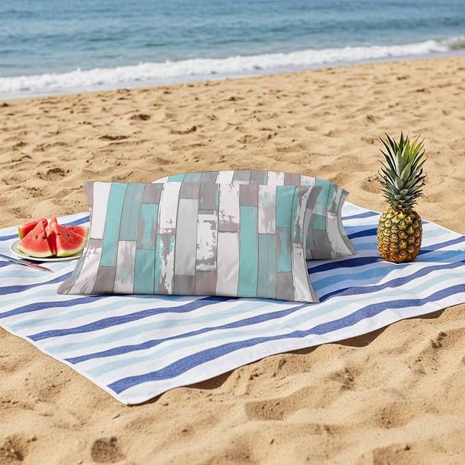 Turquoise Gray Outdoor Pillow Covers 20x12 Inch Lumbar Pillow Covers Set of 2 Waterproof Decorative Throw Pillow Cases Country Retro Mottled Texture Wood Grain Cushion Covers for Patio Furniture