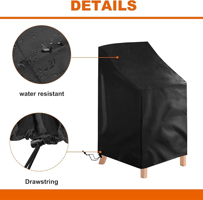 Waterproof Stackable Chair Covers, Uranshin Outdoor Patio Furniture Covers Stacked Chairs 210D Oxford Lounge Chair Covers Outdoor Stack Chairs for All Weather Protection (25"L x 25"W x 47”H (2PCS))