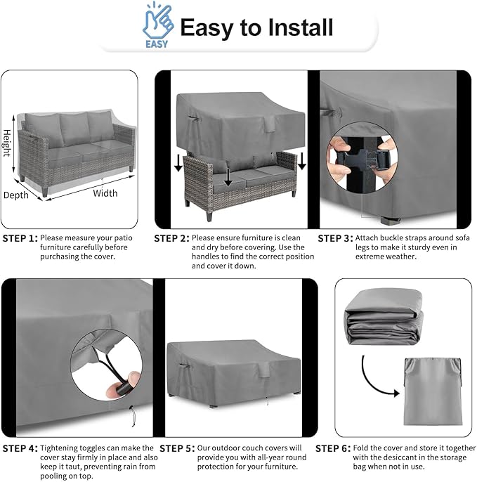 OutdoorLines Outdoor Waterproof Patio 4-Seater Couch Cover - UV Resistant Patio Sofa Furniture Covers Weatherproof Heavy Duty Glider Covers for Outdoor Furniture, 104Wx32.5Dx33H Inches, Gray