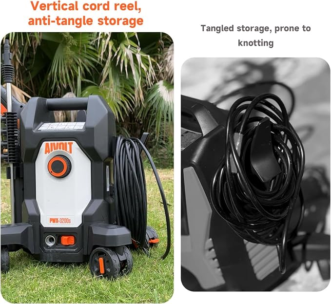 AIVOLT Pressure Washer, Portable Power Washer with Anti-Tipping 4-Wheel Design, 36FT Cable & 25FT Hose, 4 Nozzles, Soap Tank, High Pressure Cleaner Machine for Cars, Driveways, Fences, Patios & Home