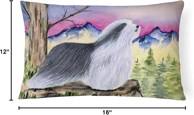 Caroline's Treasures SS8338PW1216 Bearded Collie Canvas Fabric Decorative Pillow Machine Washable, Indoor Outdoor Decorative Pillow for Couch, Bed or Patio, 12HX16W