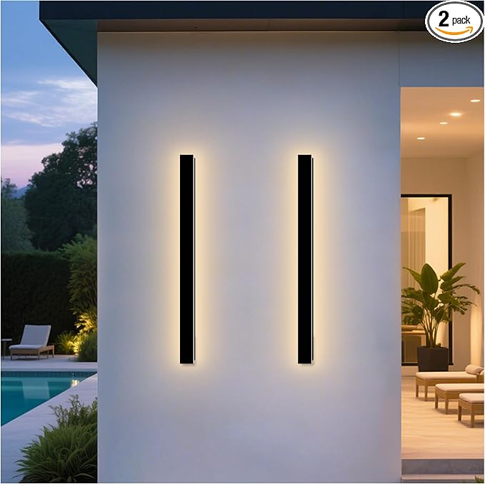 Modern Outdoor Wall Lights 2 Pack 47Inch LED Outdoor Sconce Lights | 3000K Long Outdoor Wall Mount Lights Linear Exterior Light Fixture IP65 Waterproof Black Outside Wall Lights for House Garage