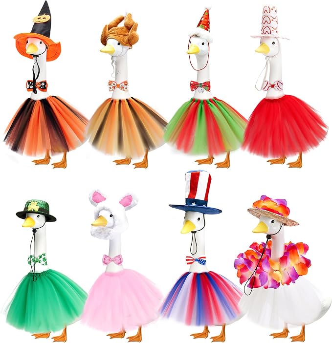 Porch Goose Outfits, 8 Set Holiday Porch Goose Clothes for 17/19/23 inch Lawn Geese 4th of July Summer Halloween Christmas All Seasonal Patio Yard Garden Goose Statue Decor