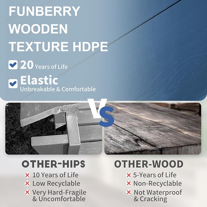 FUNBERRY Outdoor Dining Chairs Set of 2, HDPE Patio Chairs for Outside | Wood-Grain, HDPE All Weather, No Rot or Rust or Crack, UV Fade Shield, 330LBS Weight Capacity, Easy-Clean for Outside