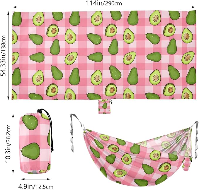 Camping Hammock Outdoor Hammocks for Outside Avocado Pink Checkered Beach Trees Portable Lightweight with Pockets Tree Straps Indoor