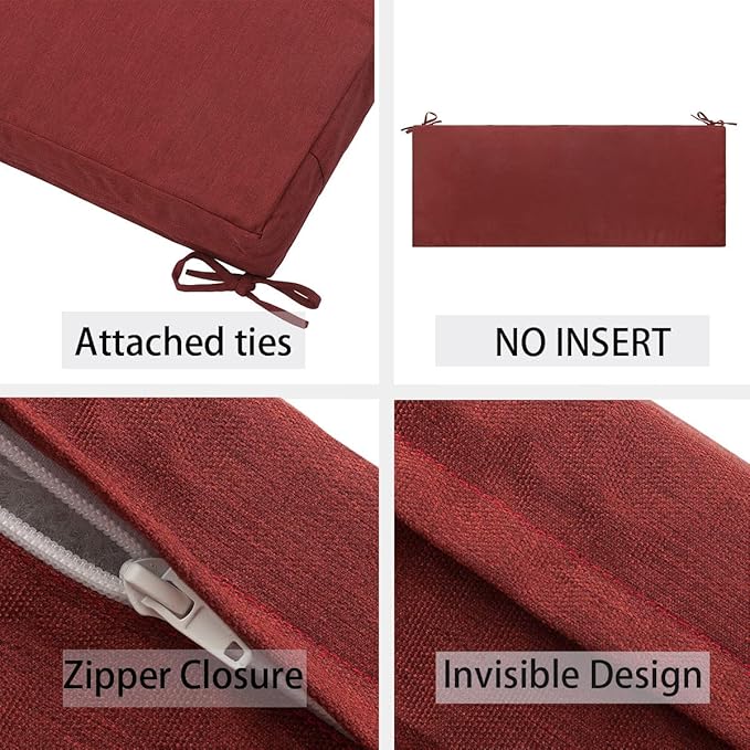 FUNHOME Outdoor Bench Cushion Cover 42 x18 x 3 inch,Water Resistant Cover with Zipper&Ties,Fade-Resistant Slipcover,Patio Porch Swing Cushion Cover Replacement Only,No Insert(Dark Red)