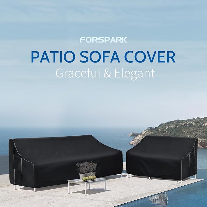 FORSPARK Patio Furniture Sofa Covers 85W x 37D x 35H 3-Seater inch Outdoor Waterproof Couch Loveseat Bench Cover, Black