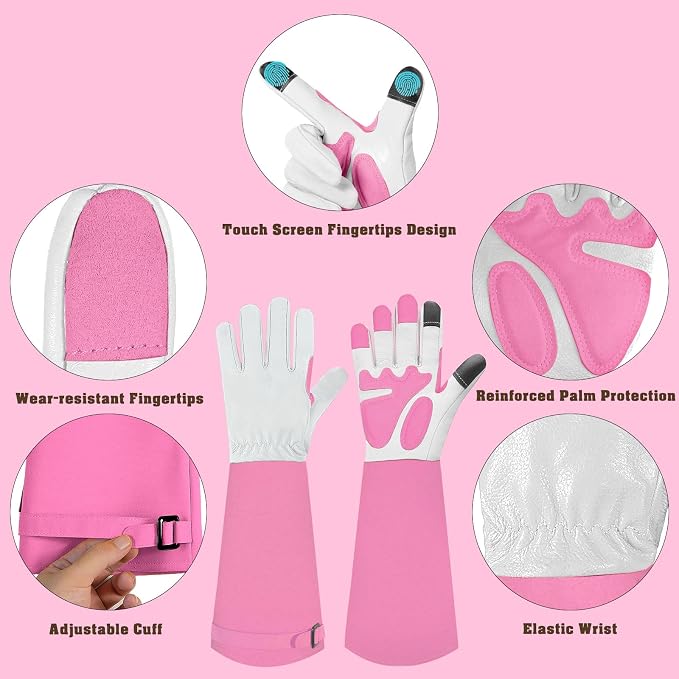 Gardening Gloves for Women Men, Long Thorn Proof Rose Pruning Glove | Womens Long Leather Garden Glove, Heavy Duty Gauntlet, Work Glove for Weeding, Yard Planting, Best Garden Gifts for Gardener