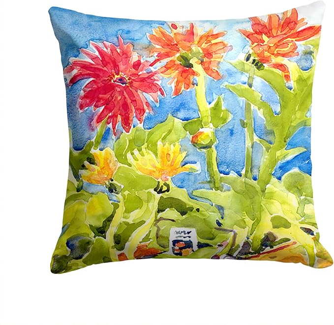 Caroline's Treasures 6038PW1414 Flower - Gerber Daisies Fabric Decorative Pillow Machine Washable, Indoor Outdoor Decorative Pillow for Couch, Bed or Patio, 14Hx14W