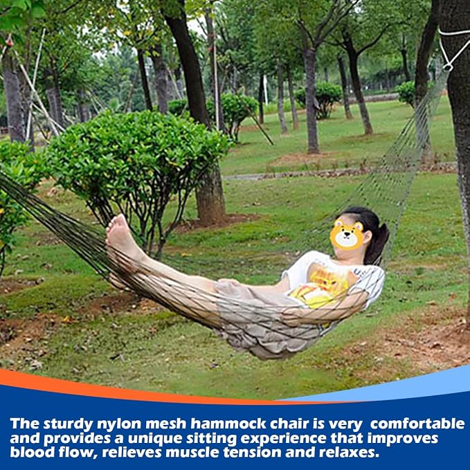 Swing Hanging Rope Hammock, Nylon Hanging Hammock, Sleeping Net Bed for Outdoor Camping (Green)