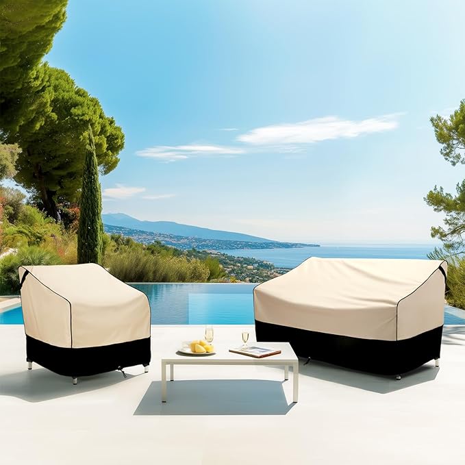 FORSPARK Patio Sofa Cover Waterproof, Heavy-Duty 2-Seater Outdoor Loveseat Cover, Universal Fit for Small Couches & Benches, Fits up to 60”W x 34”D x 30”H