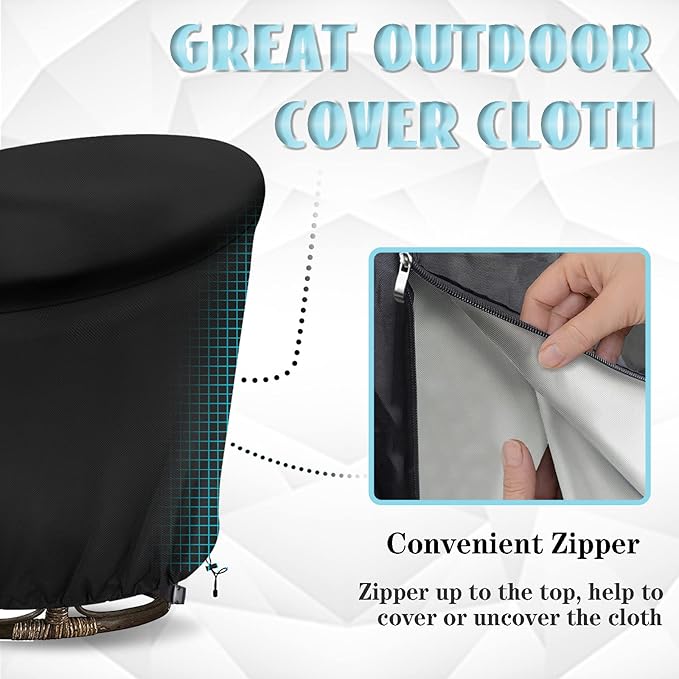 Papasan Chair Cover Waterproof,(for 52in Outdoor Papasan Chairs Black) Zipper Design, Easy to Put On and Take Off, Dust Resistant Patio Furniture Seat Covers