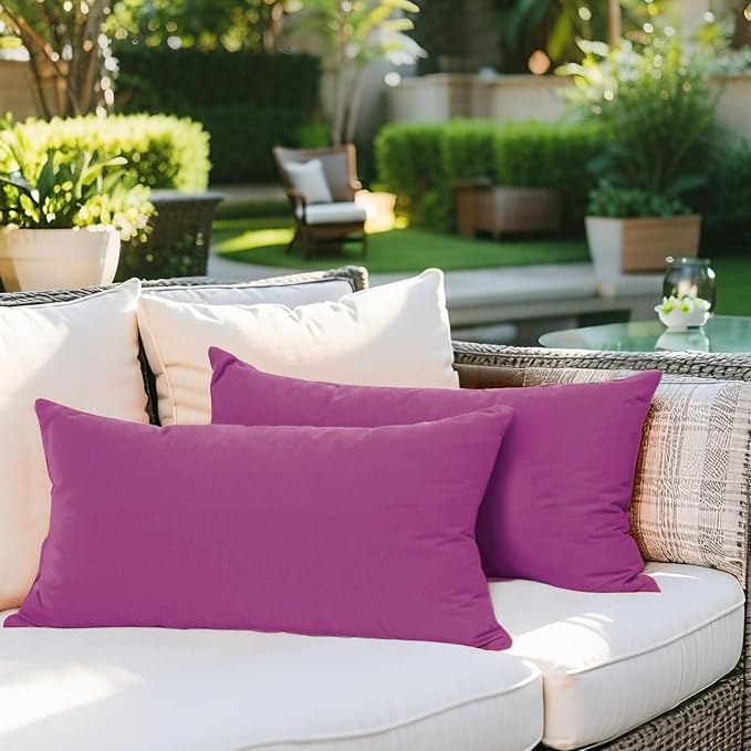 SK Studio Outdoor Water Resistant Throw Pillows, Decorative Patio Lumbar Cushions, Fluffy Furniture Garden Cushions for Home Patio Coach Sofa Use, Pack of 2, Light Purple, 16x16 Inch