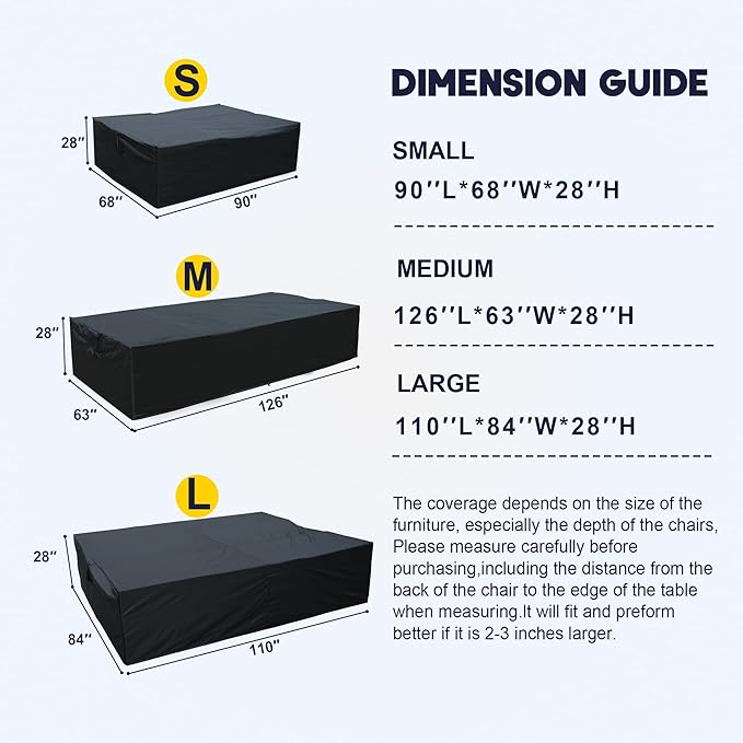 OVIOS Patio Furniture Set Cover Outdoor Sectional Sofa Couch Chair Ottoman Waterproof Covers General Purpose, 126 x 63 x 28 inch, Black