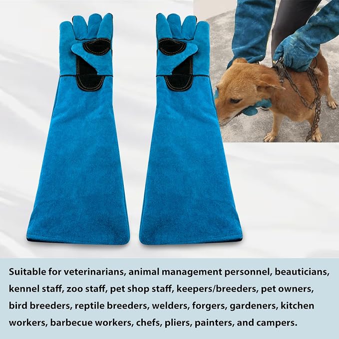 23.43" Animal Handling Gloves,Cowhide Bite Proof, Fits Dogs/Cats | 23.43" Extra Long Forearm Protection, Snake & Scratch Resistant, Reinforced Leather, Fits Reptiles, Birds & Falconry