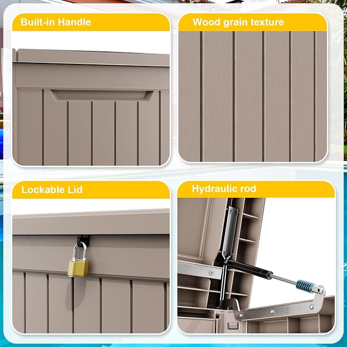 PatioZen 280 Gallon Large Deck Box,Resin Outdoor Storage Box with Lockable for Patio Furniture, Pool Accessories, Garden Tools Waterproof Outside Storage Box, Grey