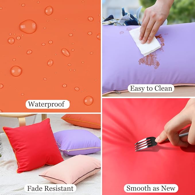 Set of 2 Silicone Leather Waterproof Lumbar Pillow Covers 12x20 Inch Fadeproof Rectangle Pillowcase Durable Outdoor Cushion Sham Decorative for Garden Patio Sunbrella Balcony Sofa, Orange