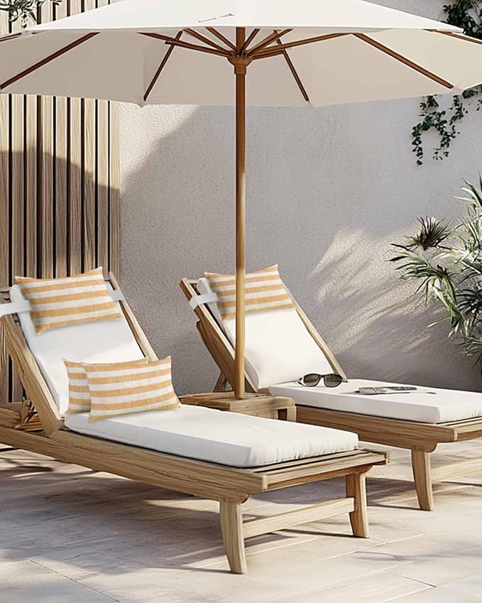 Pack of 2 Outdoor Lumbar Pillow Covers 12x20 Inch, Burnt Orange Striped Waterproof Throw Pillow Covers Set, Farmhouse Vintage Stripes Indoor&Outdoor Decorative Cushion Cases for Patio Porch Beach