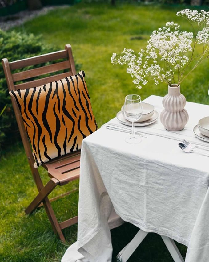 Outdoor Waterproof Throw Pillows Natural Tiger Skin Texture Patio Pillows,Decorative Pillow Covers with Insert,Pillow Cushion Case for Garden Couch Sofa Wildlife Animals Striped