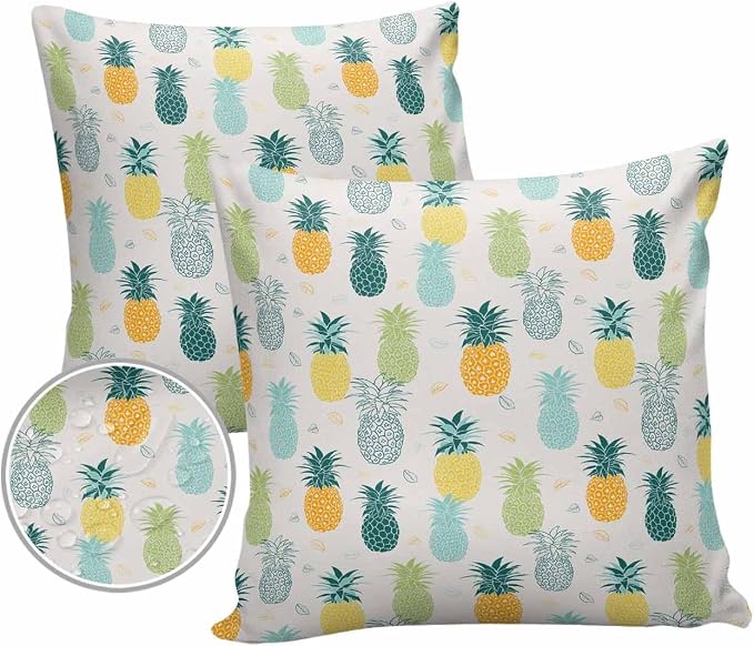 Outdoor Waterproof Pillow Covers for Patio Furniture Pineapple Decorative Throw Pillow Cover Summer Tropical Fruit Pillowcases Set of 2 Cushion Case for Sofa Couch Chair Home Decor 16x16 inch