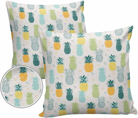 Outdoor Waterproof Pillow Covers for Patio Furniture Pineapple Decorative Throw Pillow Cover Summer Tropical Fruit Pillowcases Set of 2 Cushion Case for Sofa Couch Chair Home Decor 16x16 inch