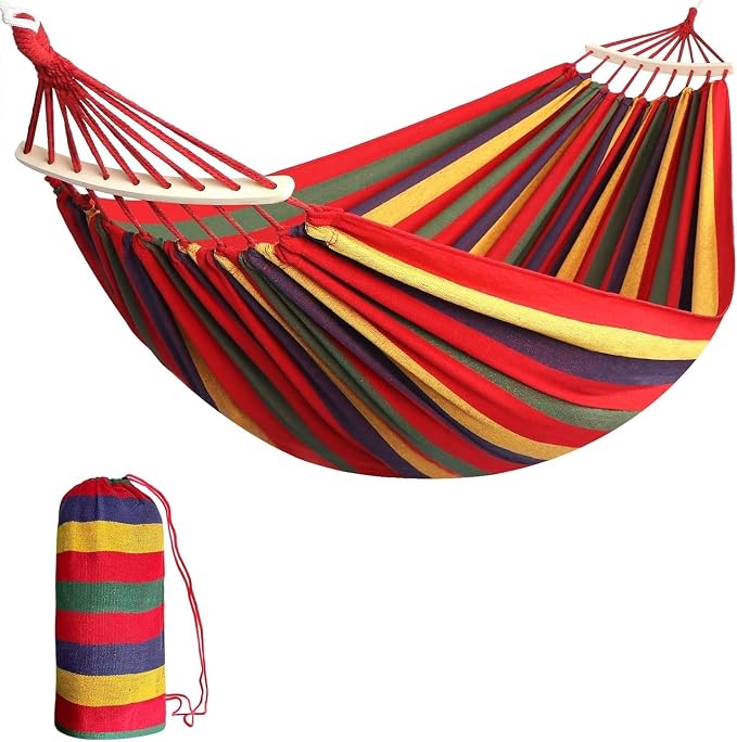 Portable Outdoor Hammock Hang Bed Travel Camping Swing Canvas with Backpack (RED 280 * 150 cm (2 Person) 200 kg)