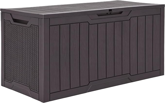 YITAHOME 100 Gallon Outdoor Storage Box, Large Water Resistant Resin Deck Box, Indoor Outdoor Lockable Storage Container for Patio, Garden, Cushions, Tools, Equipment (Dark Brown)