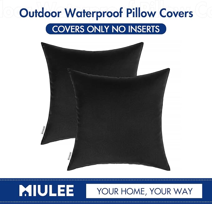 MIULEE Pack of 4 Waterproof Pillow Inserts Bundle Pack of 2 Outdoor Pillow Covers Black 16x16 Inch
