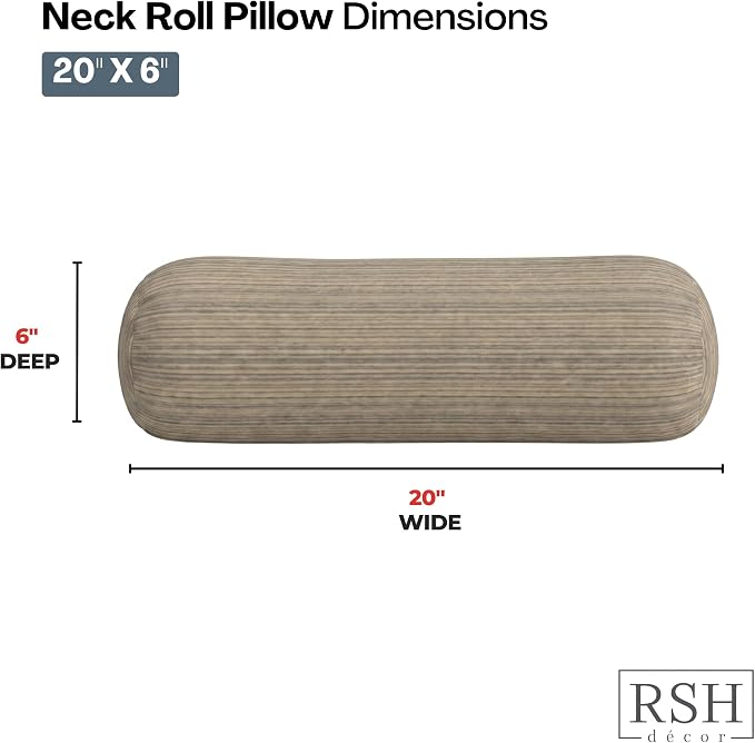 RSH DECOR: Sunbrella Neck Roll Pillows Set of 2 | 20” x 6” | Outdoor Bolster for Patio, Deck, Porch, or Poolside Furniture | Water & Fade-Resistant | Made in USA (Current Slate)