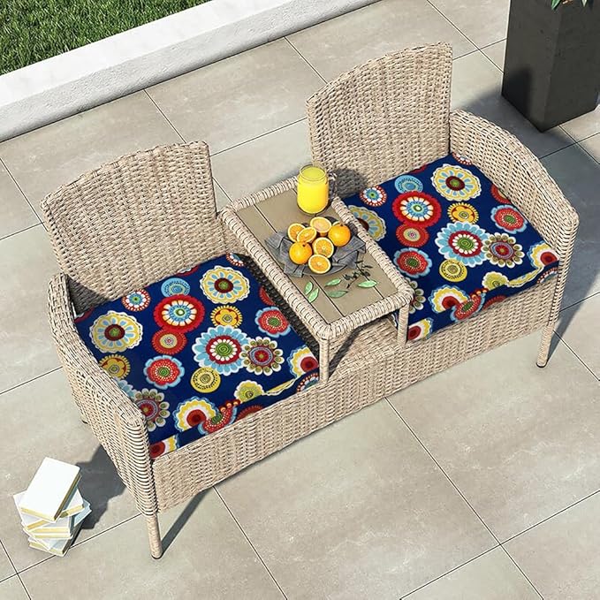 Magpie Fabrics Indoor Outdoor Patio Replacement Cushion Cover with Ties 2 Pack, Loveseat Chair Couch Slipcover Water Repellent UV Resistant Decor for Home Garden(Floral Navy, 24x22x4 Inch)