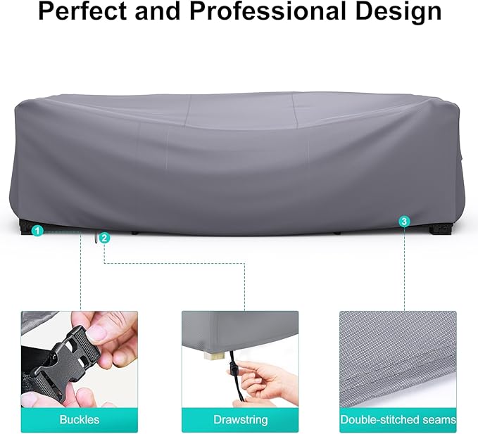 Patio Furniture Set Cover Waterproof, Heavy Duty Funiture Covers for Outdoor Sectional Sofa Set Wicker Rattan Table Chair Rectangular,78"L×62"W×30"H,Grey