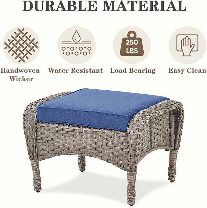 Belord 6 Pieces Wicker Patio Furniture Set with Patio Rocking Chairs, High Back Patio Conversation Set Outdoor Loveseat Glider with Ottoman and Rattan Side Table for Deck Sunroom Backyard