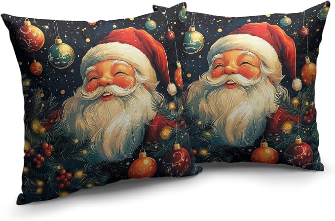 Christmas Santa Pillow Covers Xmas Throw Pillow Covers 20x20 Set of 2 Black Red Holiday Pillowcase Double Sided Printing Cotton Linen Cushion Case for Living Room Sofa Couch