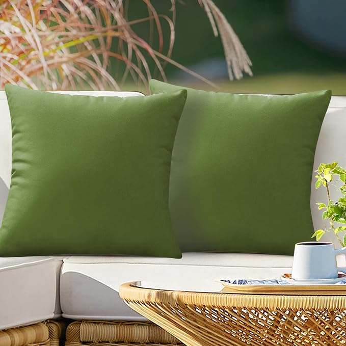 VAKADO Outdoor Waterproof Throw Pillow Covers 18X18 Set of 2 Decorative Army Green Patio Furniture Cushion Cases Outside Decor for Couch Garden Bench Porch