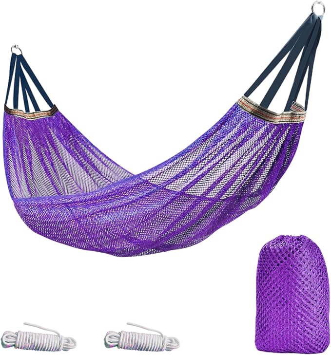 Outdoor Hammock, Super Soft and Breathable Nylon Mesh Hammock - Maximum Load of 650 LB (Pink)